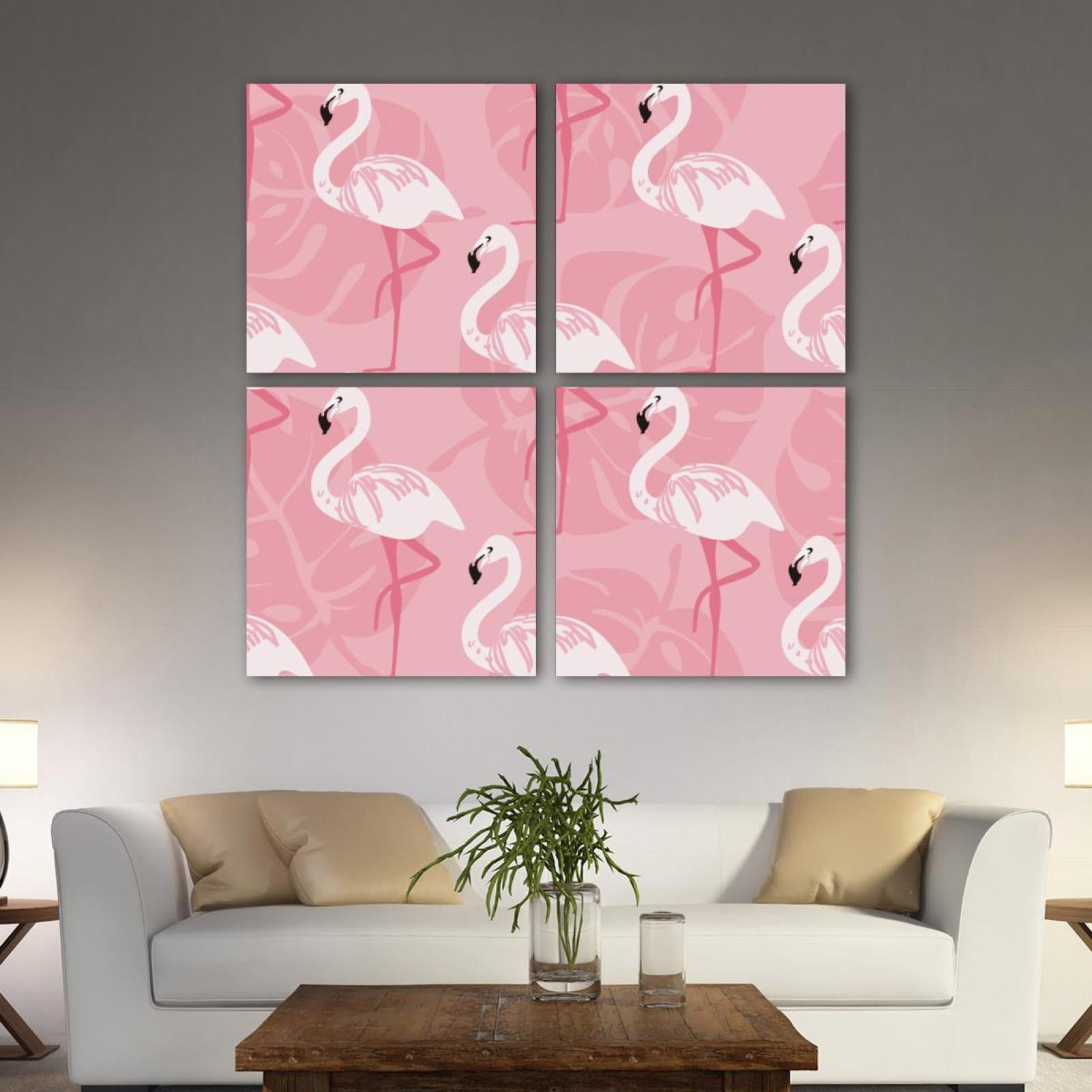 OWNTA Tropical Pink Flamingo Pattern 4PC Canvas Wall Art Paintings for