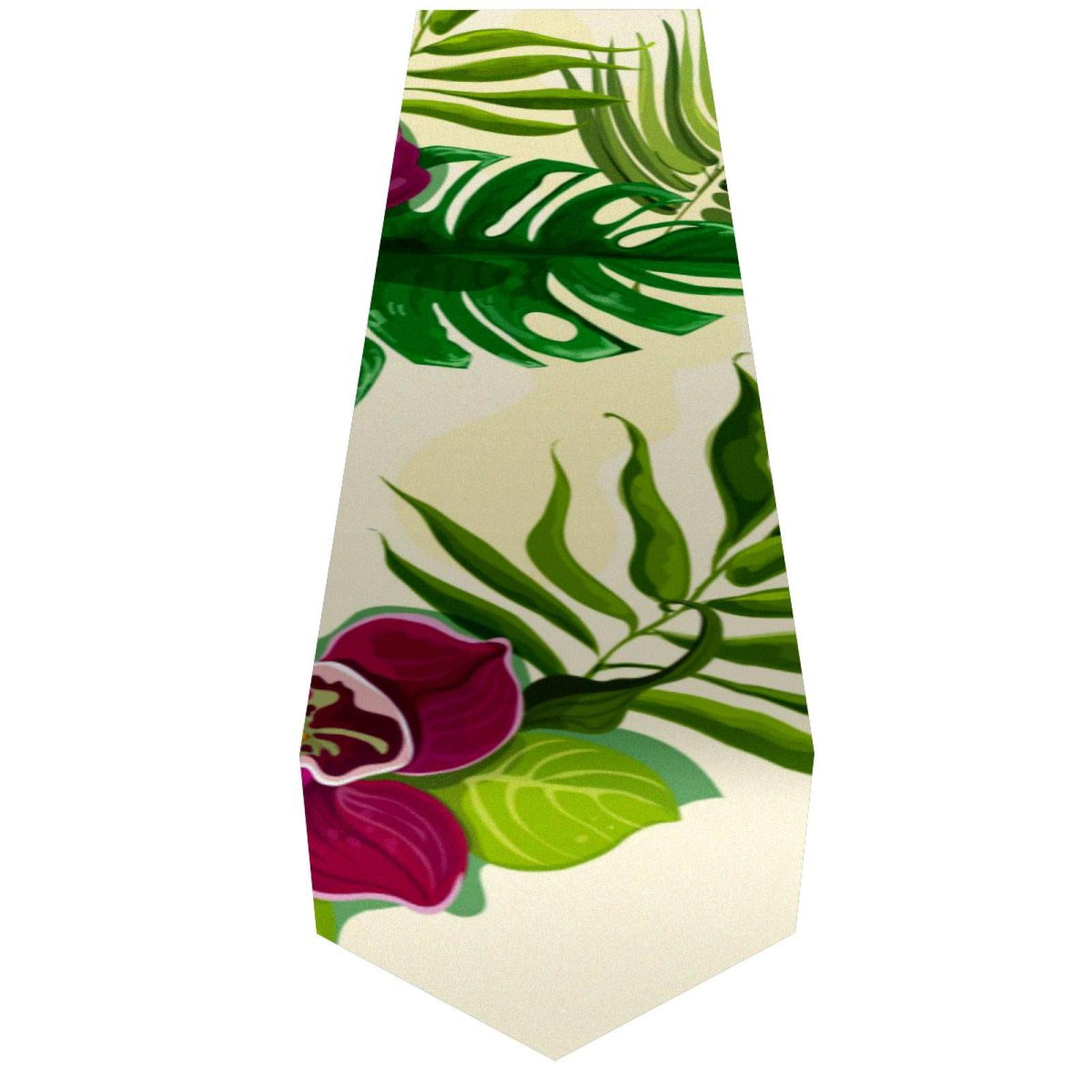 OWNTA Tropical Plants Flowers Pattern Elegant Polyester Table Runner