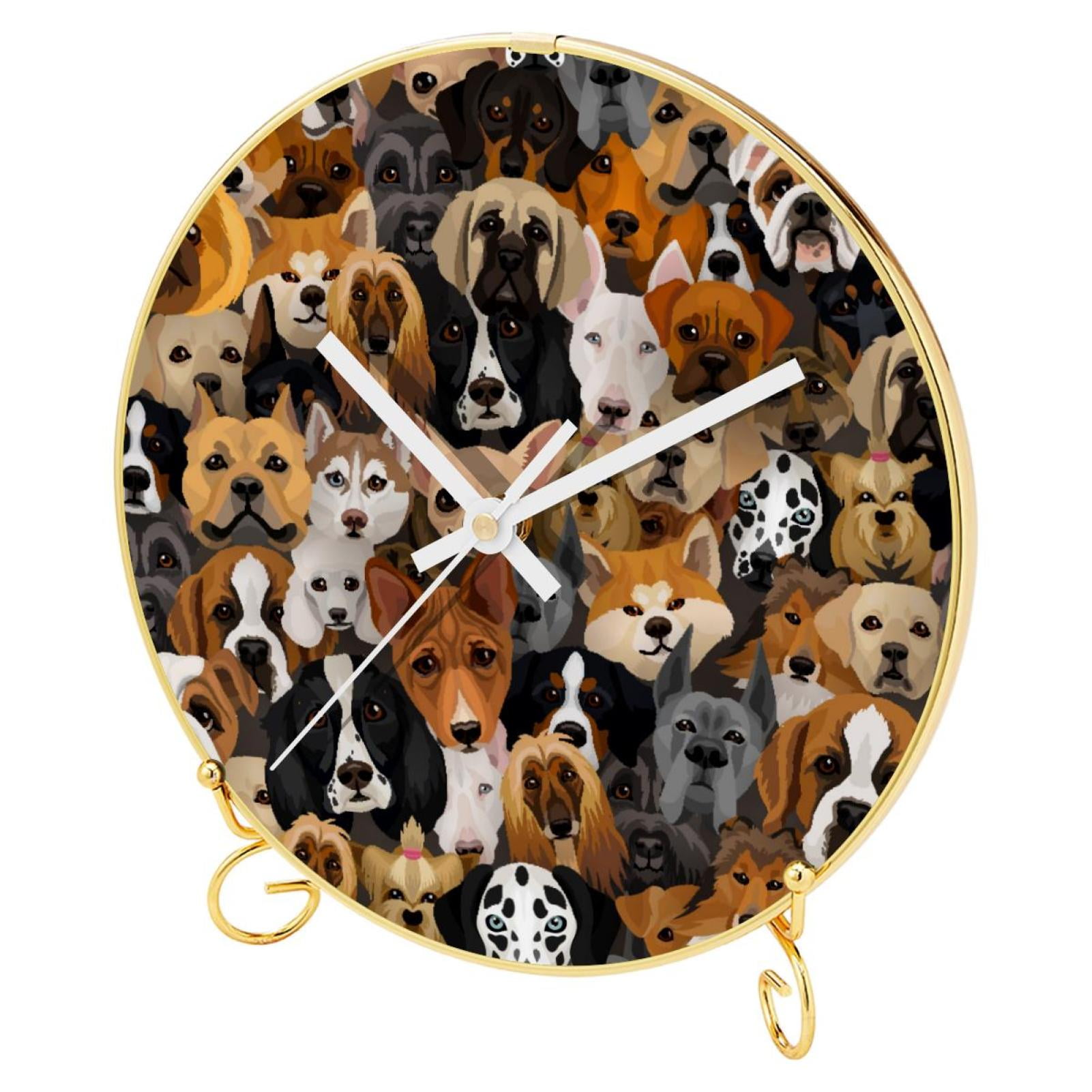 OWNTA Various Dogs Pattern Round Printed Wall Clocks with Hooks and