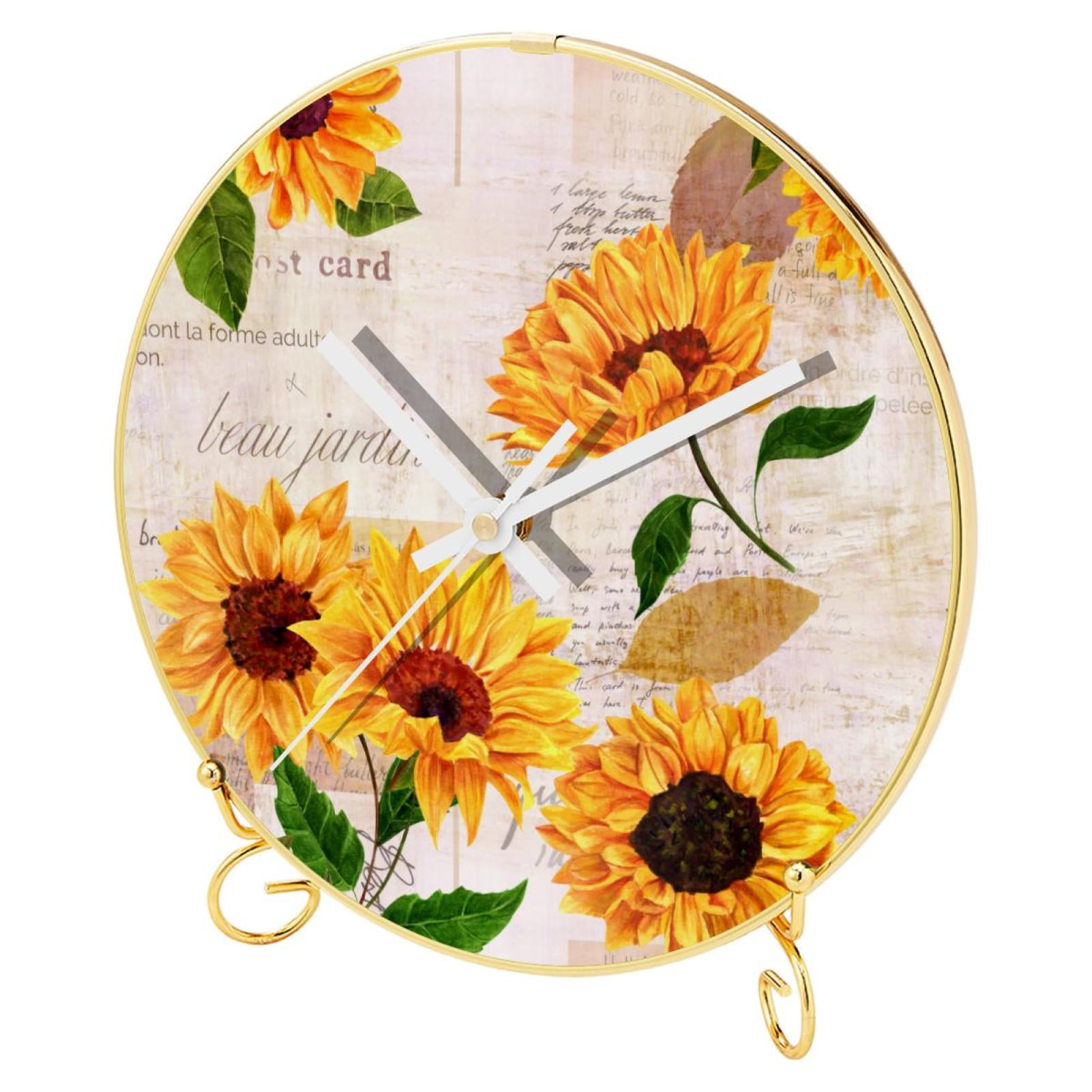 OWNTA Vintage Floral Sunflowers Pattern Round Printed Wall Clocks with ...