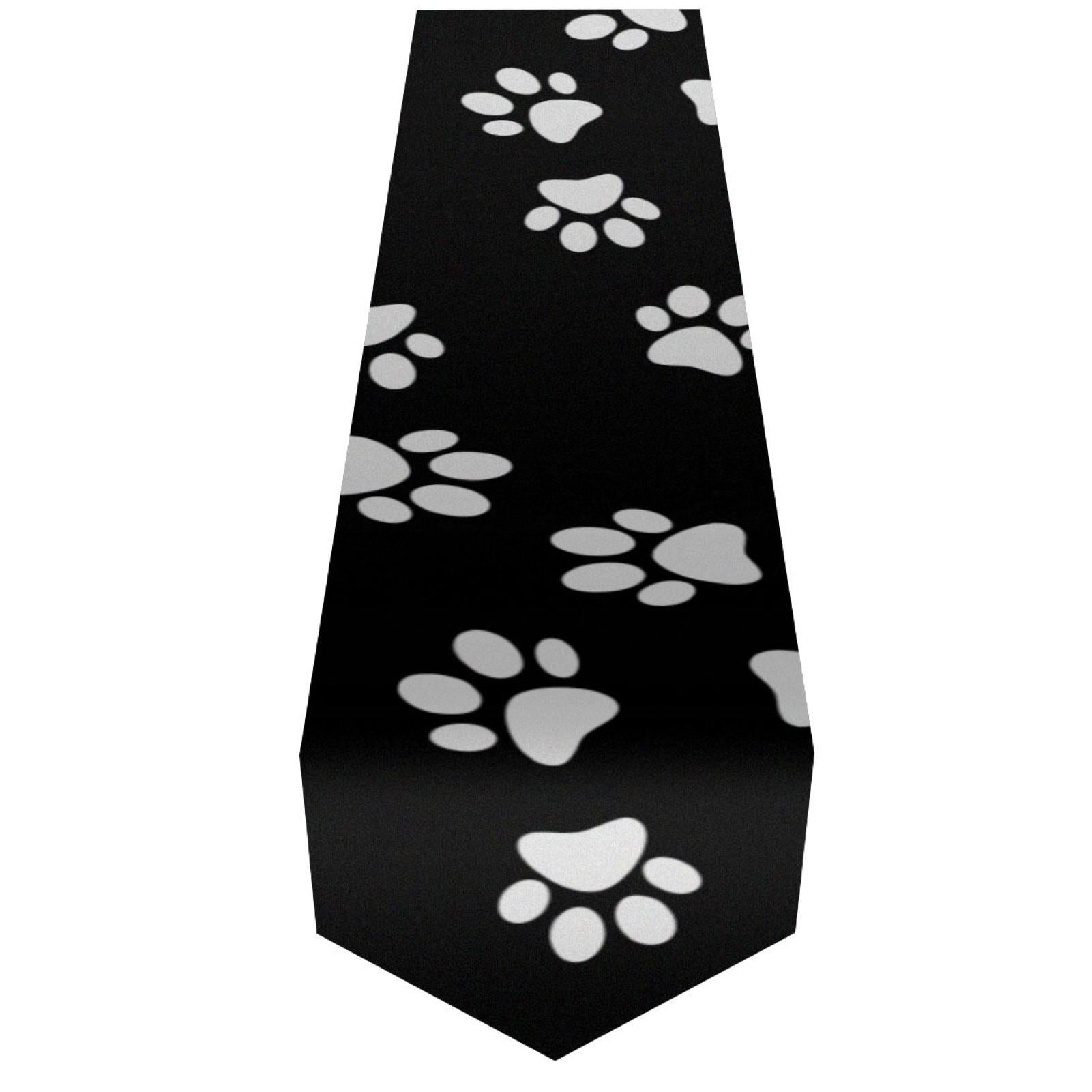 OWNTA White Dog Paw Print Black Background Pattern Elegant Polyester