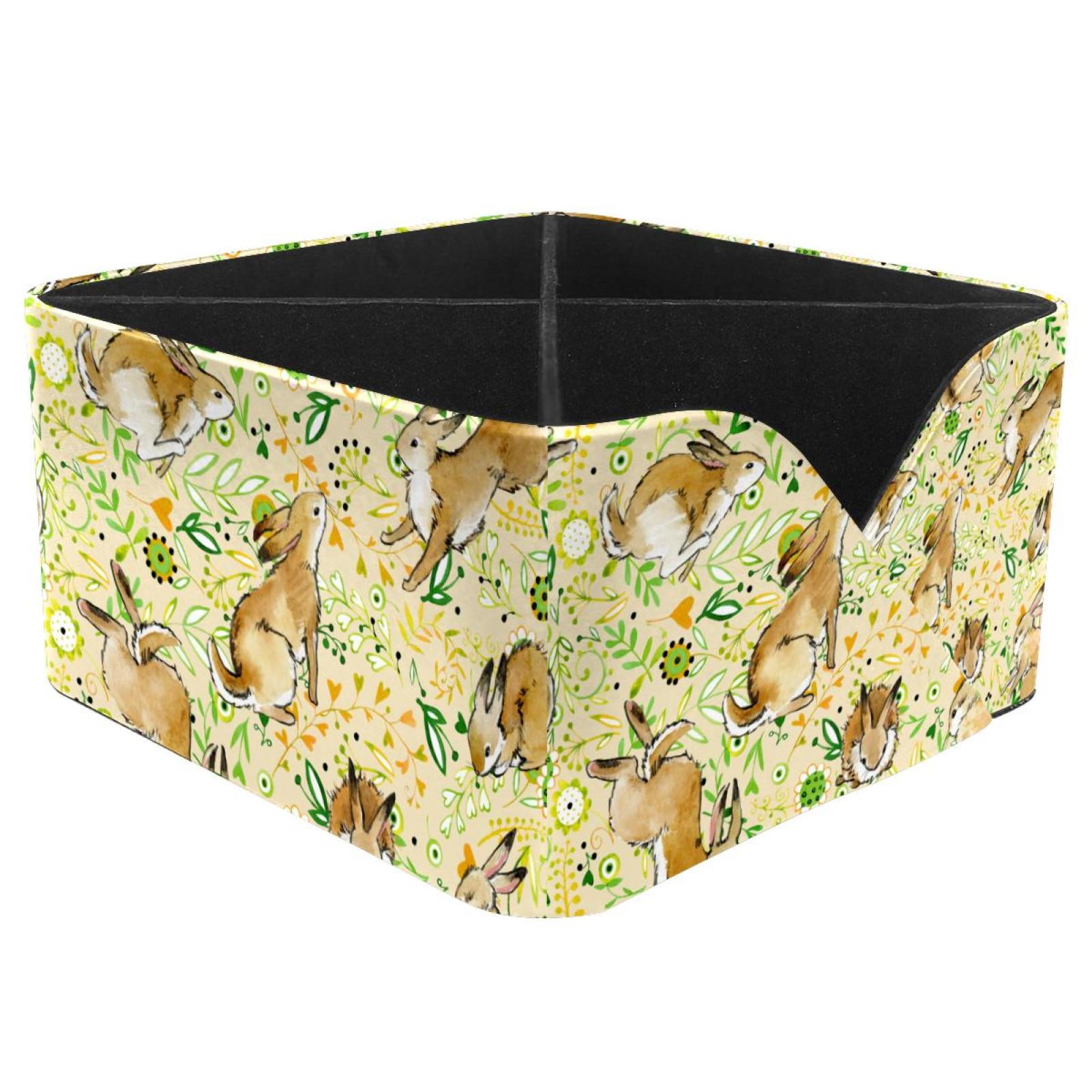 OWNTA Wild Rabbit Running Painted Leaves Pattern Square Pencil Storage