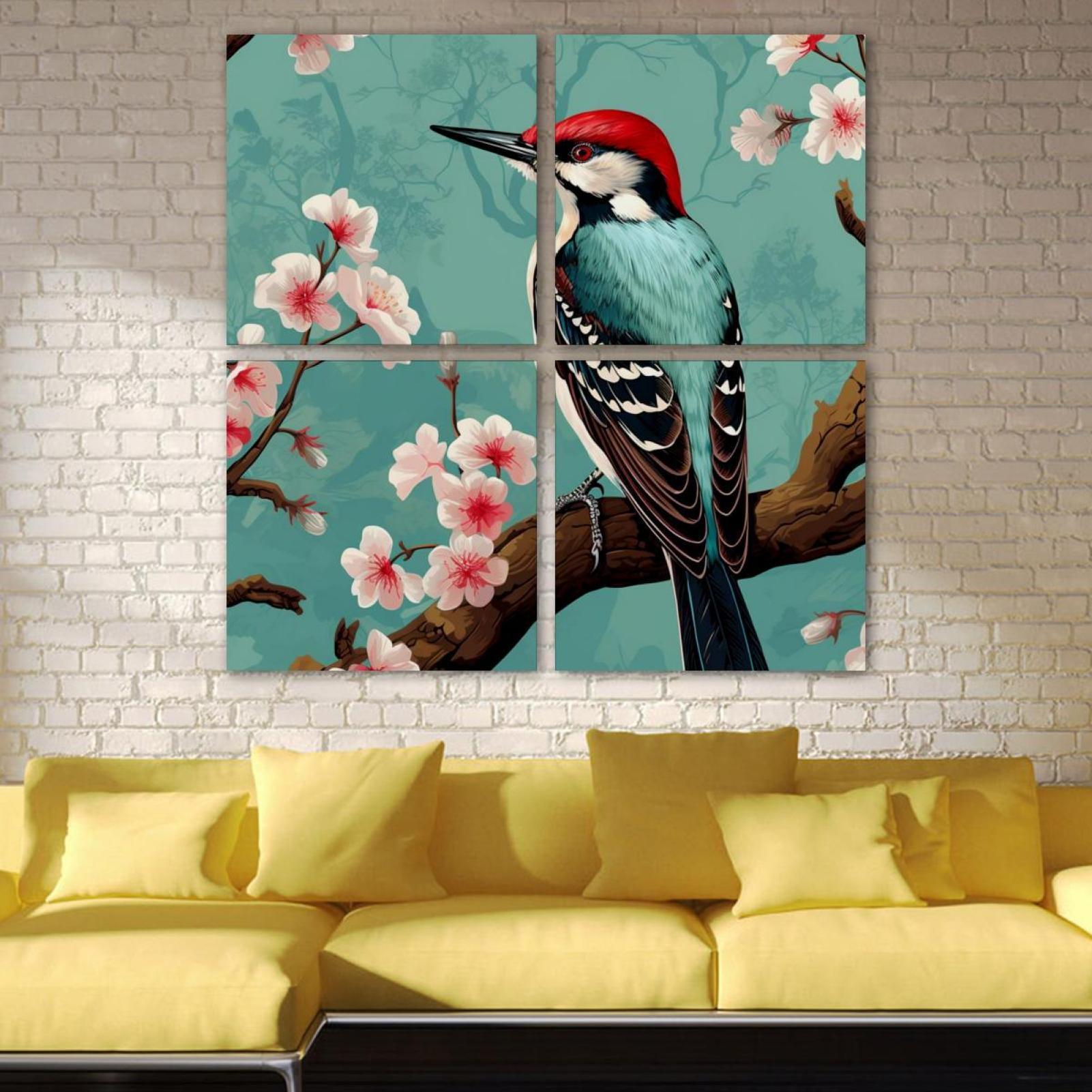 OWNTA Woodpecker Pattern 4PC Frameless Canvas Wall Art Paintings for