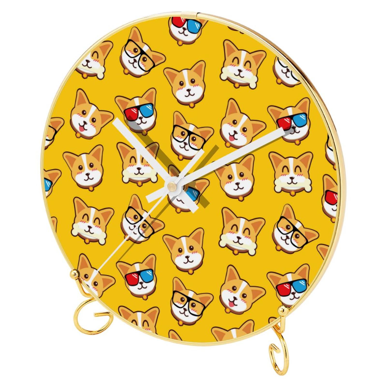 OWNTA Yellow Dogs Pattern Round Printed Wall Clocks with Hooks