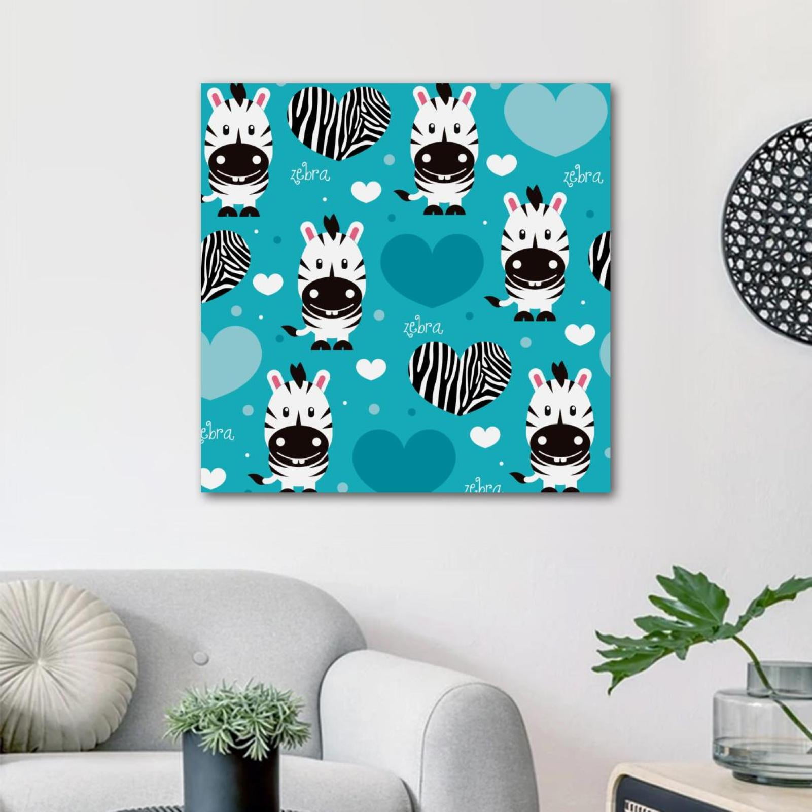 OWNTA Zebra and Heart Pattern Canvas Wall Art Paintings for Living Room