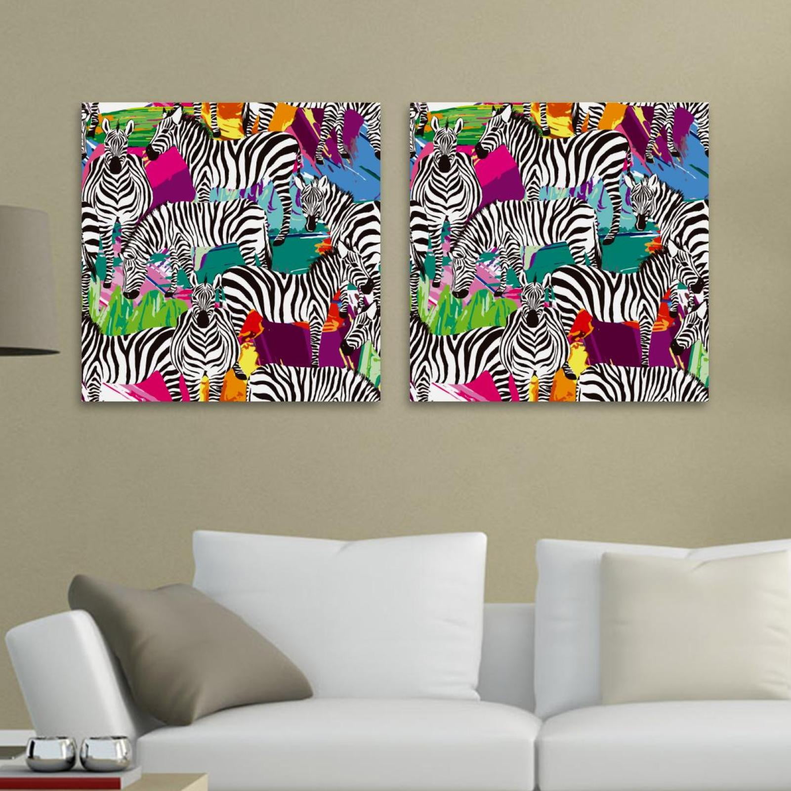 OWNTA Zebras Animal Pattern 2PC Canvas Wall Art Paintings for Living ...