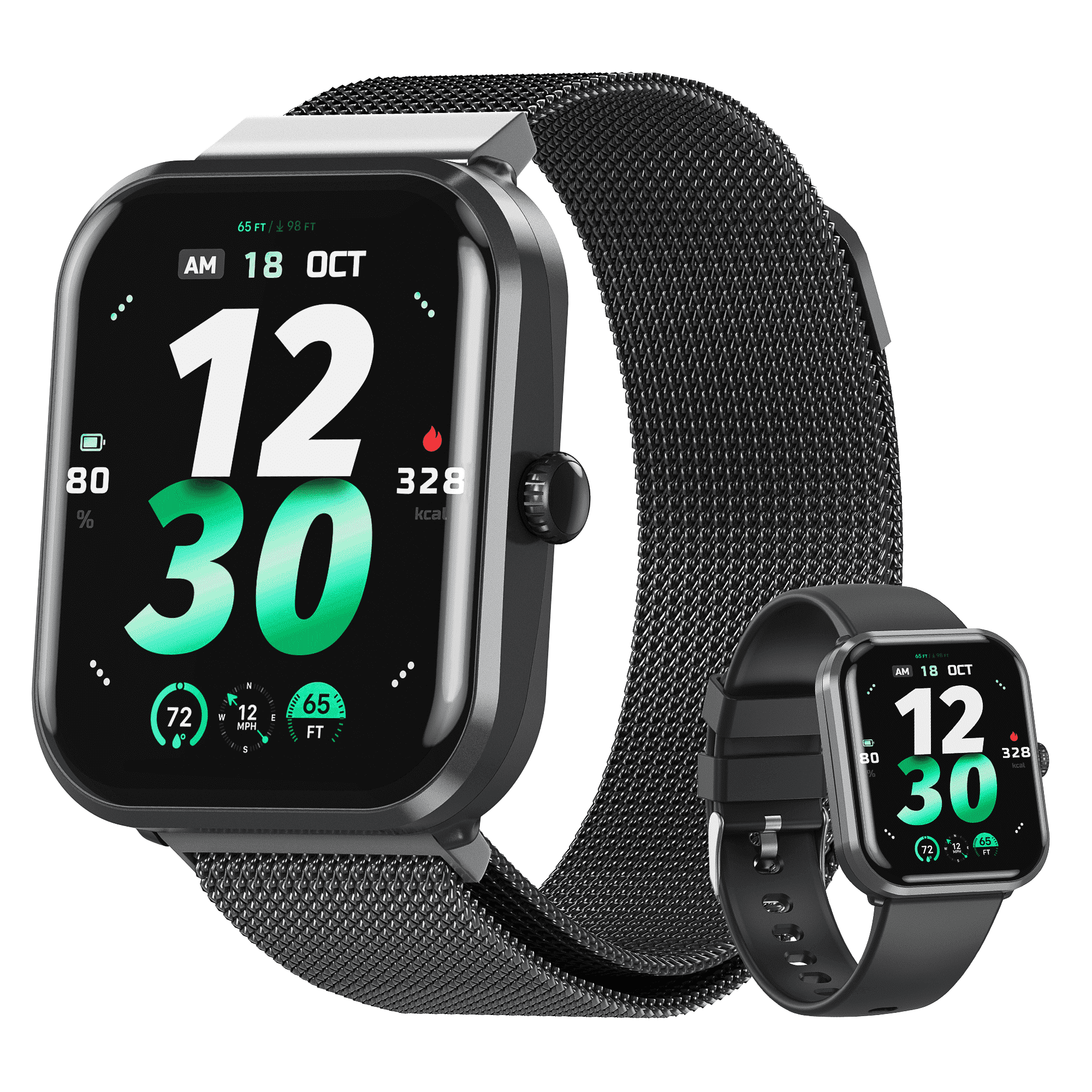 OWNTECH 1.9-inch Smart Watch Compatible with Android and iPhone, Fitness Tracker with Call Function, 100+ Sports Modes, IP68 Waterproof Activity Tracker, Dual Straps, Black