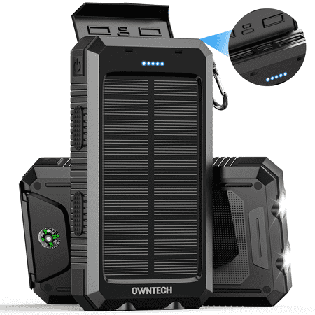 OWNTECH 20000mAh Portable Power Bank Solar Charger for Cell Phone and android, Solar Phone Chargers with Dual 5V USB Ports and 2 Led Flashlight