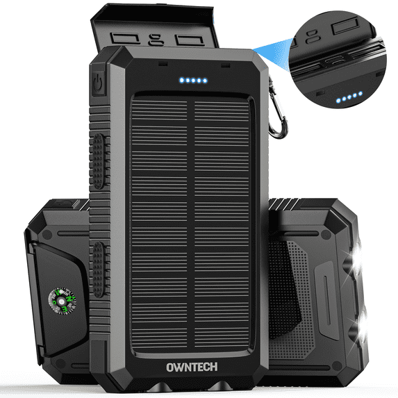 OWNTECH 20000mAh Portable Power Bank Solar Charger for Cell Phone and Android, Solar Phone Chargers with Dual 5V USB Ports and 2 Led Flashlight
