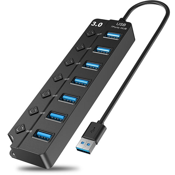 OWNTECH 7 Port USB Hub Splitter 3.0 for Laptop Desktop USB Adapter with Individual Switches