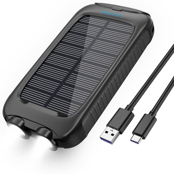 OWNTECH 38800mAh Solar Charger Portable Solar Power Bank with Dual 5V USB Ports,  Dual Flashlight for Camping(Black)