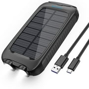 OWNTECH 38800mAh Solar Charger Portable Solar Power Bank with Dual 5V USB Ports, Dual Flashlight for CampingBlack