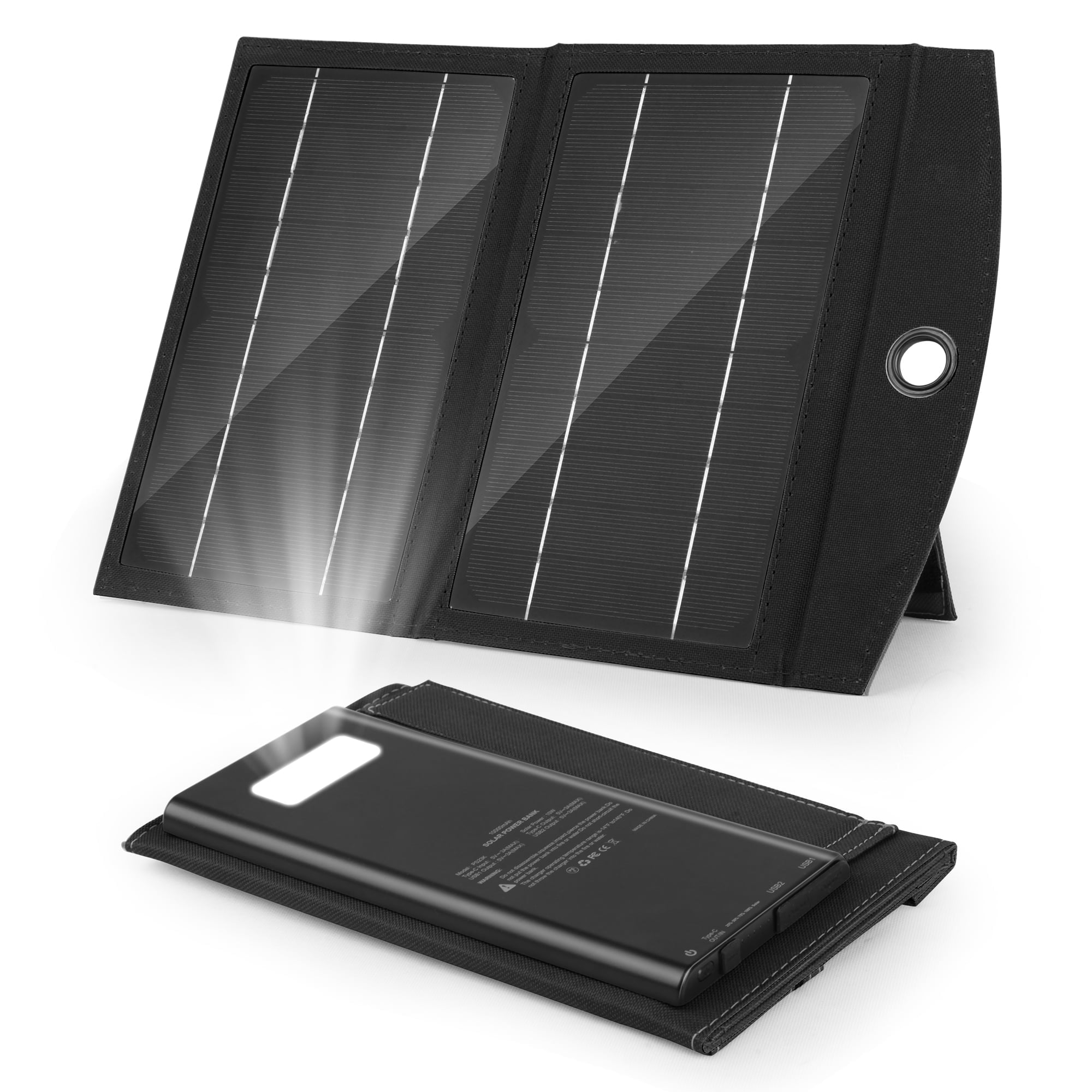 OWNTECH Solar Charger, 20000mAh Outdoor Waterproof Portable Power Bank，5V USB Ports Output for Smartphones iPhone Tablets Outdoor Camping Hiking (Black)