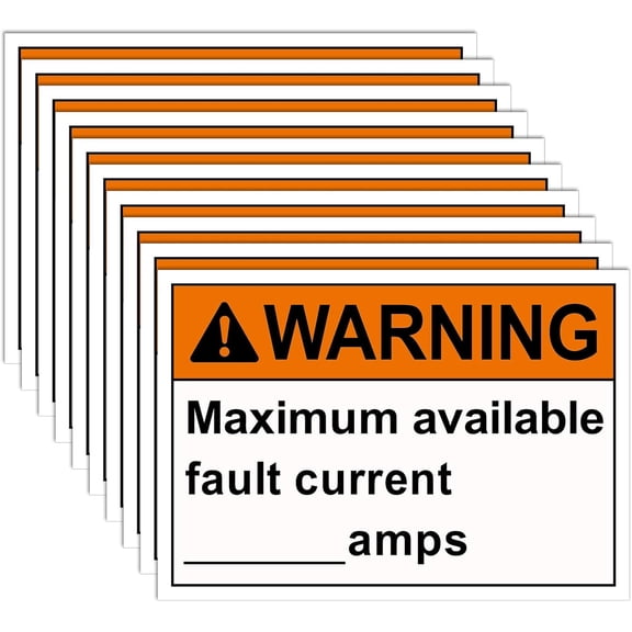 OWNTIDE 10-Pack 5x3.5" Max Fault Current Warning Labels - Vinyl Safety Decals for Industrial Electrical Workplace, Orange/Black
