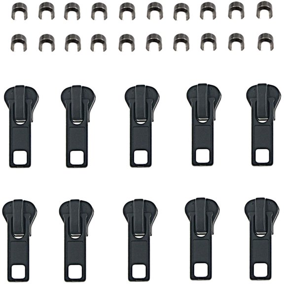 OWNTIDE 10 Pcs #5 Black Zipper Sliders for Plastic Jacket & Down Coat Repair, Easy Replacement Kit