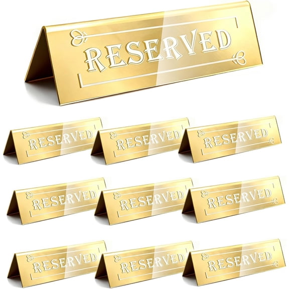 OWNTIDE 10PCS Gold Acrylic Reserved Table Signs 6x2x1.6" - Double-Sided, Waterproof - for Wedding, Restaurant, Events