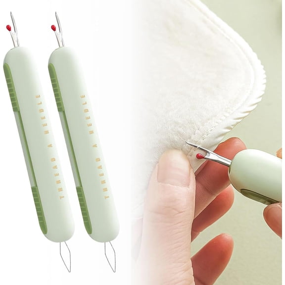 OWNTIDE 2-in-1 Needle Threader & Seam Ripper, Upgraded Sewing Tool for Hand Sewing, Knitting, Quilting & Crafts (Green)