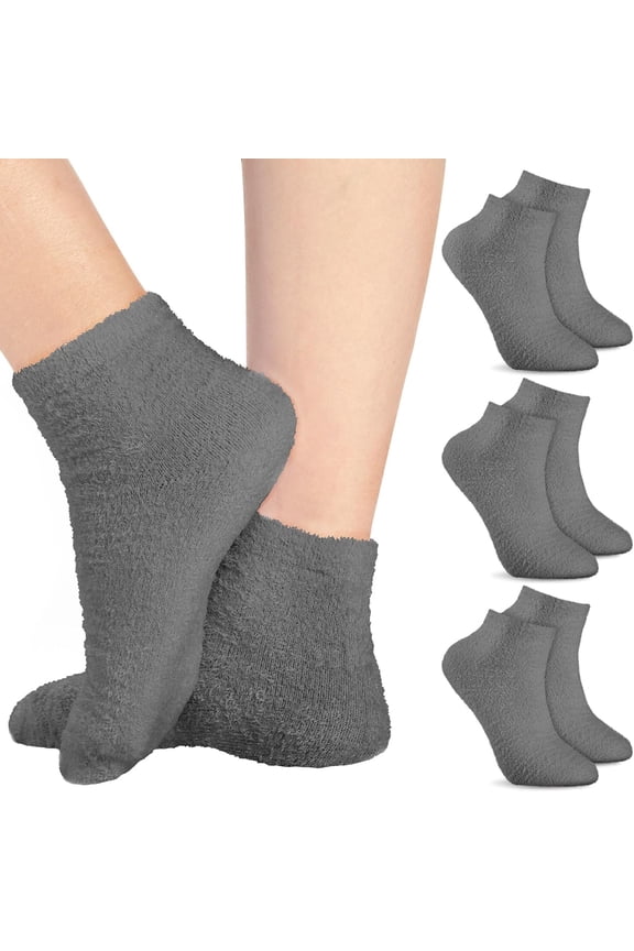 3 Pairs Aloe Moisturizing Gel Socks for Dry Cracked Feet - Non-Slip Spa Lotion Sleep Socks for Women & Men (Gray)
