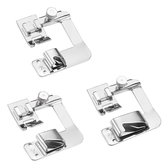 OWNTIDE 3-Piece Rolled Hem Presser Foot Set for Singer, Brother, Janome, Juki & More - 1/2", 3/4", 1" Wide Hemmer Kit for Low Shank Sewing Machines