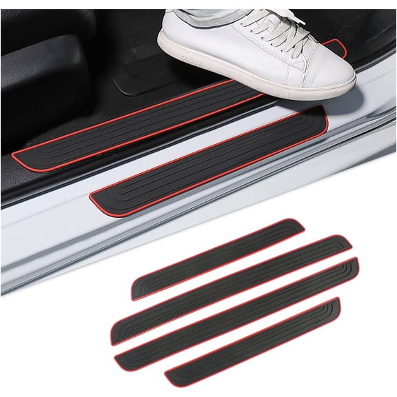 OWNTIDE 4PCS Car Door Sill Protector, PVC Rubber Anti-Scratch Entry Guards, Front Rear Door Pedal Scuff Cover for Most Vehicles (Black/Red)