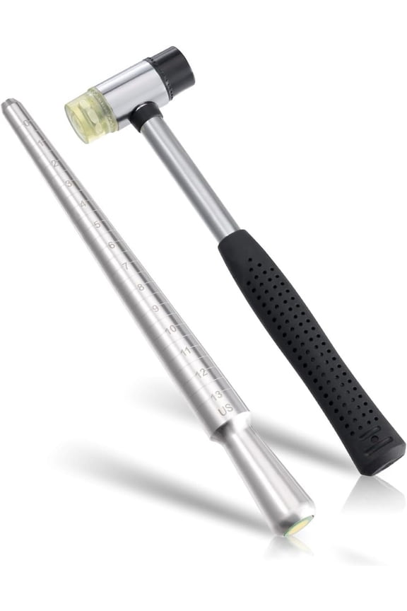 Ring Sizer Kit: Hammerable Solid Mandrel, Rubber Mallet & 27pc Gauge for Jewelry Repair & Measurement