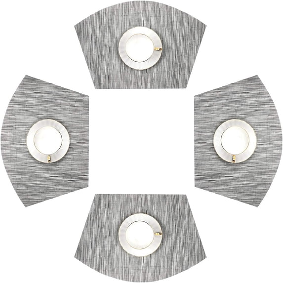 OWNTIDE Small Round Table Placemats Set of 4 Wedge Placemats Heat Resistant Woven Vinyl Table Mats Wipe Clean (4, Silver Gray)