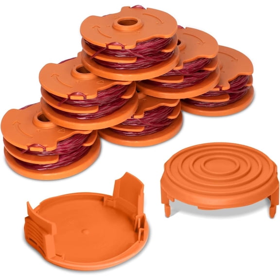 OWNTIDE WA0007 Trimmer Spools for Worx Weed Eater WG116 WG119 WG183, 6 Spools 2 Caps, 0.065" 2x16ft Auto-Feed Line, Durable Replacement String