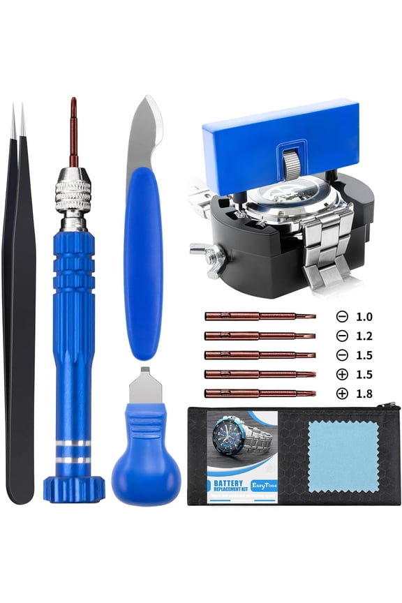 Watch Repair Kit: Battery Replacement Tool Set, Back Remover, Case Opener, Tweezers & Screwdriver for Casio, Seiko, Movado, Citizen