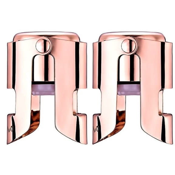 OWO Champagne Stopper, Stainless Steel Bottle Plug Sealer for Sparkling Wine, Superior Leak-Proof Bubble Retaining Saver, No Sharp Edge, No Spill, Fizz Saver, Passed Press Test (2 packrose gold)