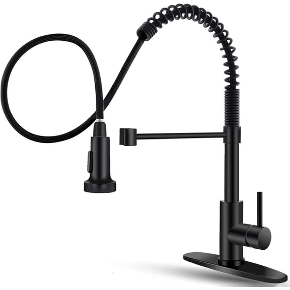 OWOFAN Black Kitchen Faucet with Pull Down Sprayer Stainless Steel Single Handle Pull Out Spring Sink Faucets 1 Hole Or 3 Hole Dual Function for Farmhouse Camper Laundry Utility Rv Wet Bar