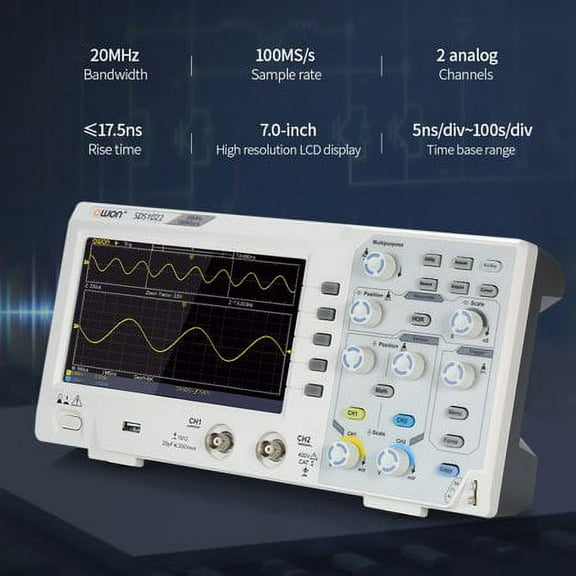 OWON SDS1022 Oscilloscope Oscillometer Digital Storage Oscilloscope 2CH 20MHz 100MS/s 7" LCD Display