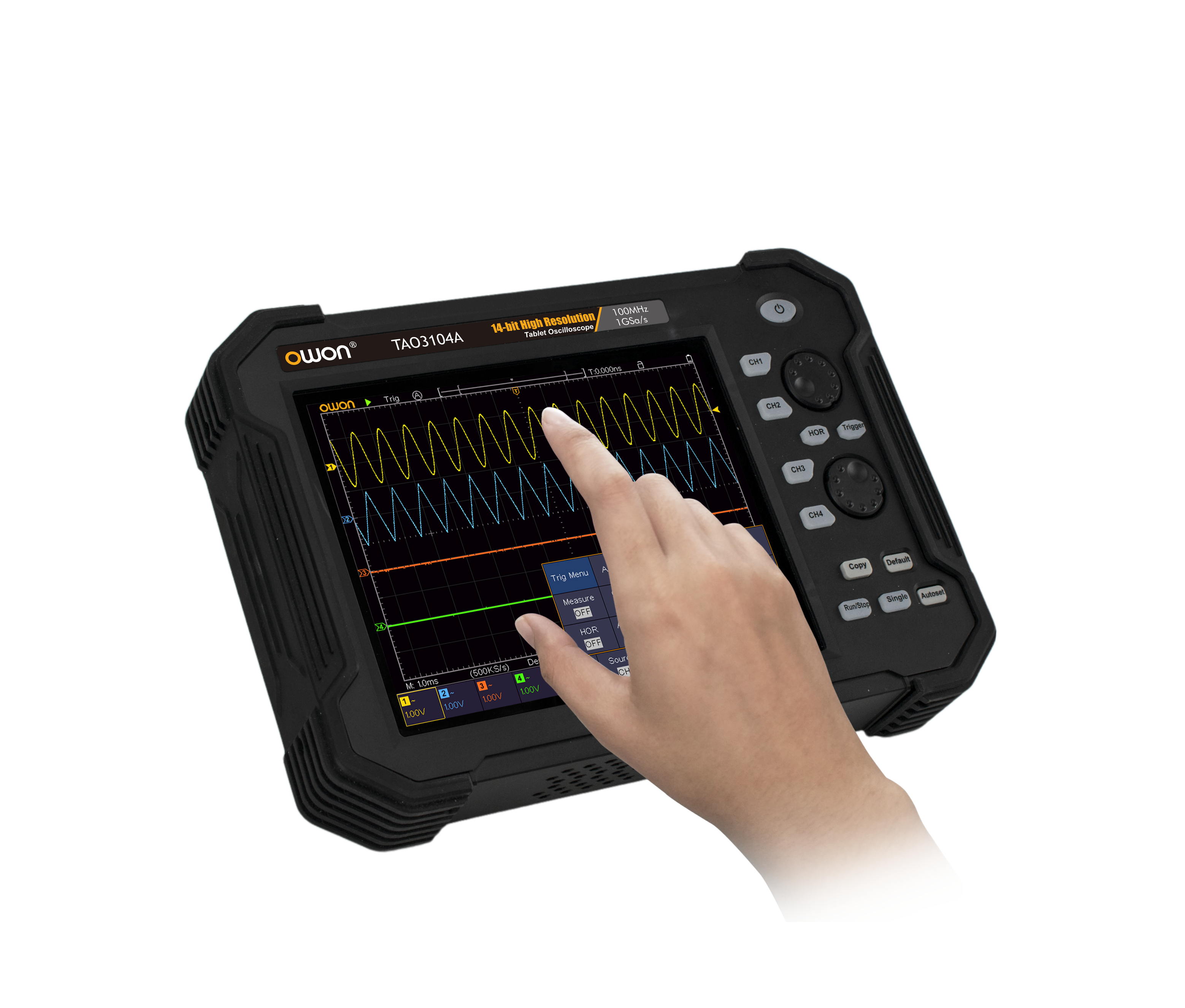 OWON TAO3104 4CH 8bits 1GS/s,40M,100MHz 8'' LCD Portable Touchscreen Tablet Digital Oscilloscope with SPI/RS232/CAN decoding,8bits ADC
