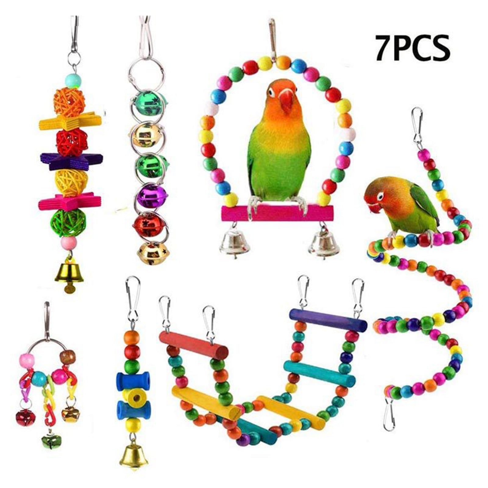 OWSOO 7 Packs Toy Set for Parrots Variety of Toys for Bird Cage