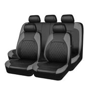OWSOO 9 Pieces Car Seat Covers Universal PU Leather Seat Protector Full Set Automobile Interior Accessories for Car SUV Vehicle