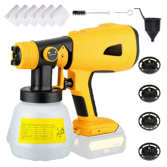 Owsoo K22517Y, 200W, 20V, Yellow Cordless HVLP Paint Sprayer, 3 Patterns, 160L/Min Flow Rate, 2.43 lb