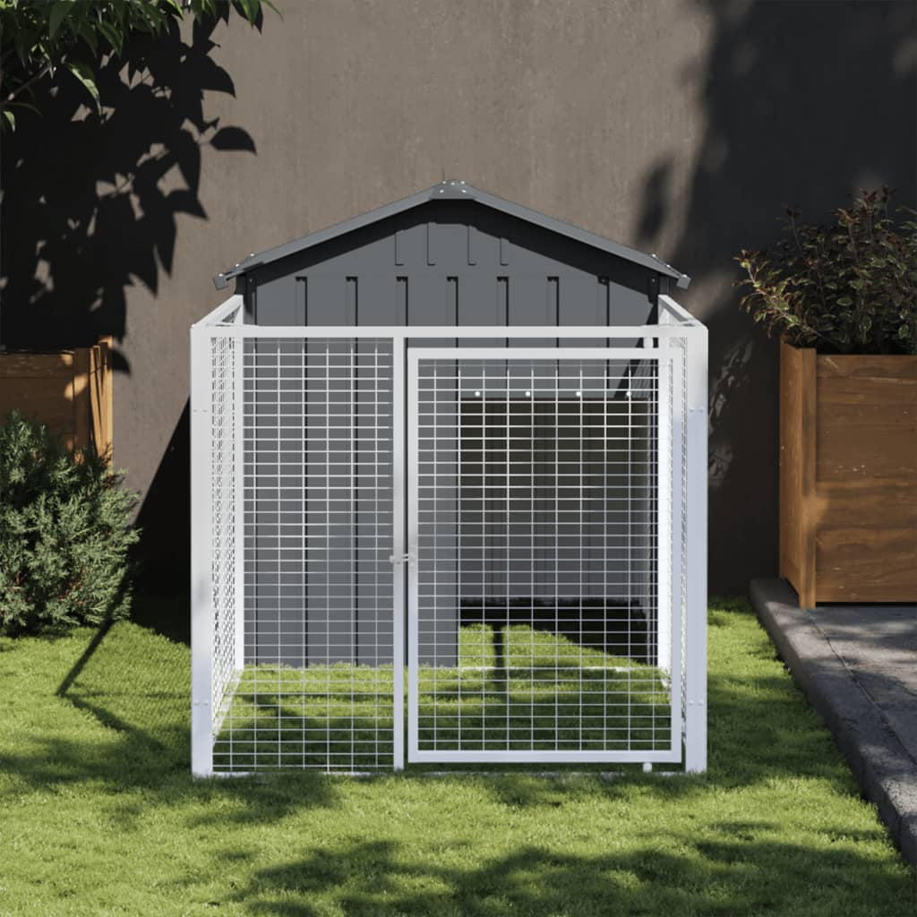 OWSOO Dog House with Run, HeavyDuty Galvanized Steel, Mesh Design for Safety and Ventilation