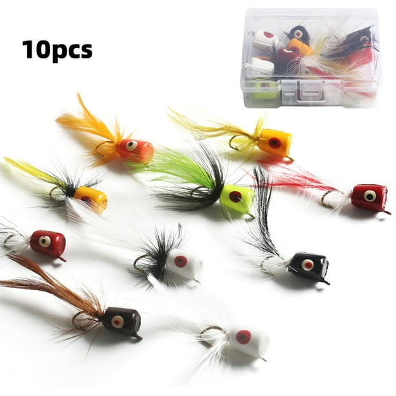 OWSOO Hooks,Panfish Topwater Popper Crappie Bass Panfish Bass Panfish Topwater Sunfish Crappie 10 PCS Bass Box Fly Popper Fly 10 Flies Kit Bass Box Fly Sunfish Bass Steelhead Sunfish Kit Bass Popper