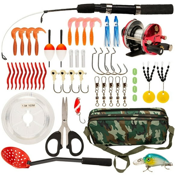 OWSOO Ice Fishing Gear Set with 52pcs Combo, Spinning Rod, Hooks, and Lures Perfect for Ice Fishing Adventures