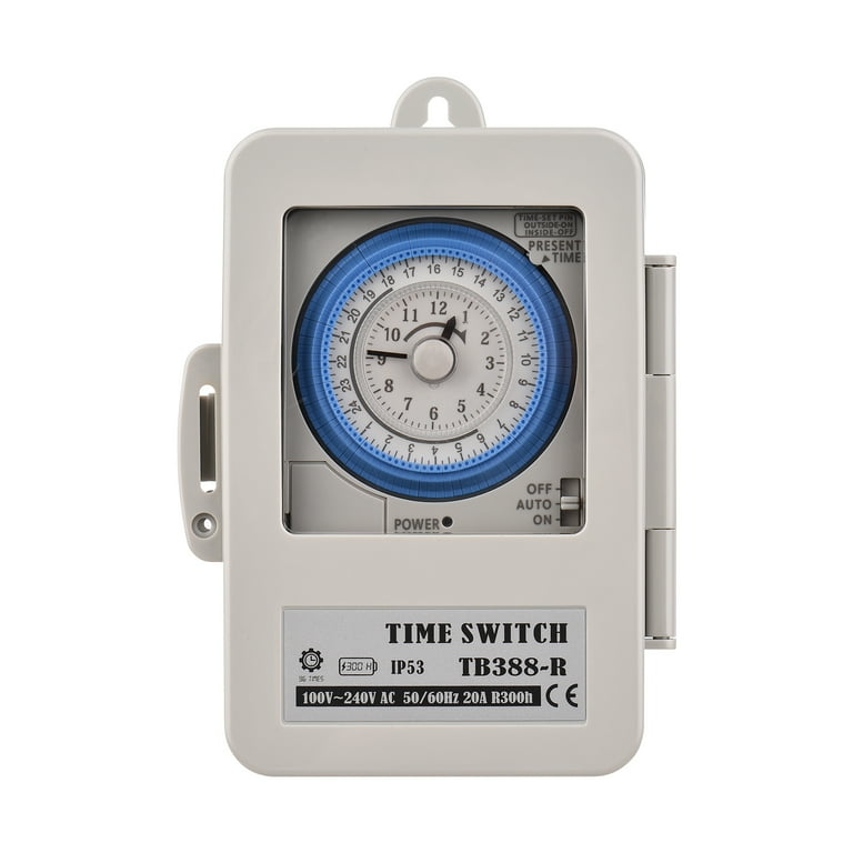 OWSOO Mechanical 24 Hours Timer Switch IP53 Rating Programmable Electrical Timer Switch Box AC 15 Minutes Interval 96 Times ON OFF with Mounting Hole