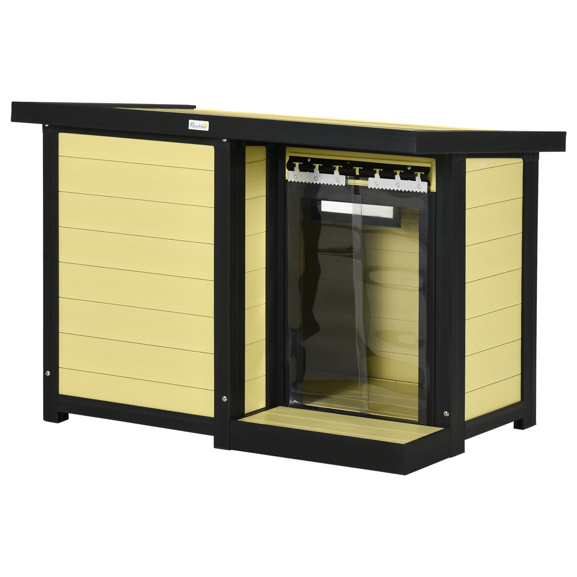 OWSOO Weather Resistant Dog House with Porch, Natural Wood, Small and Medium Sized Dogs