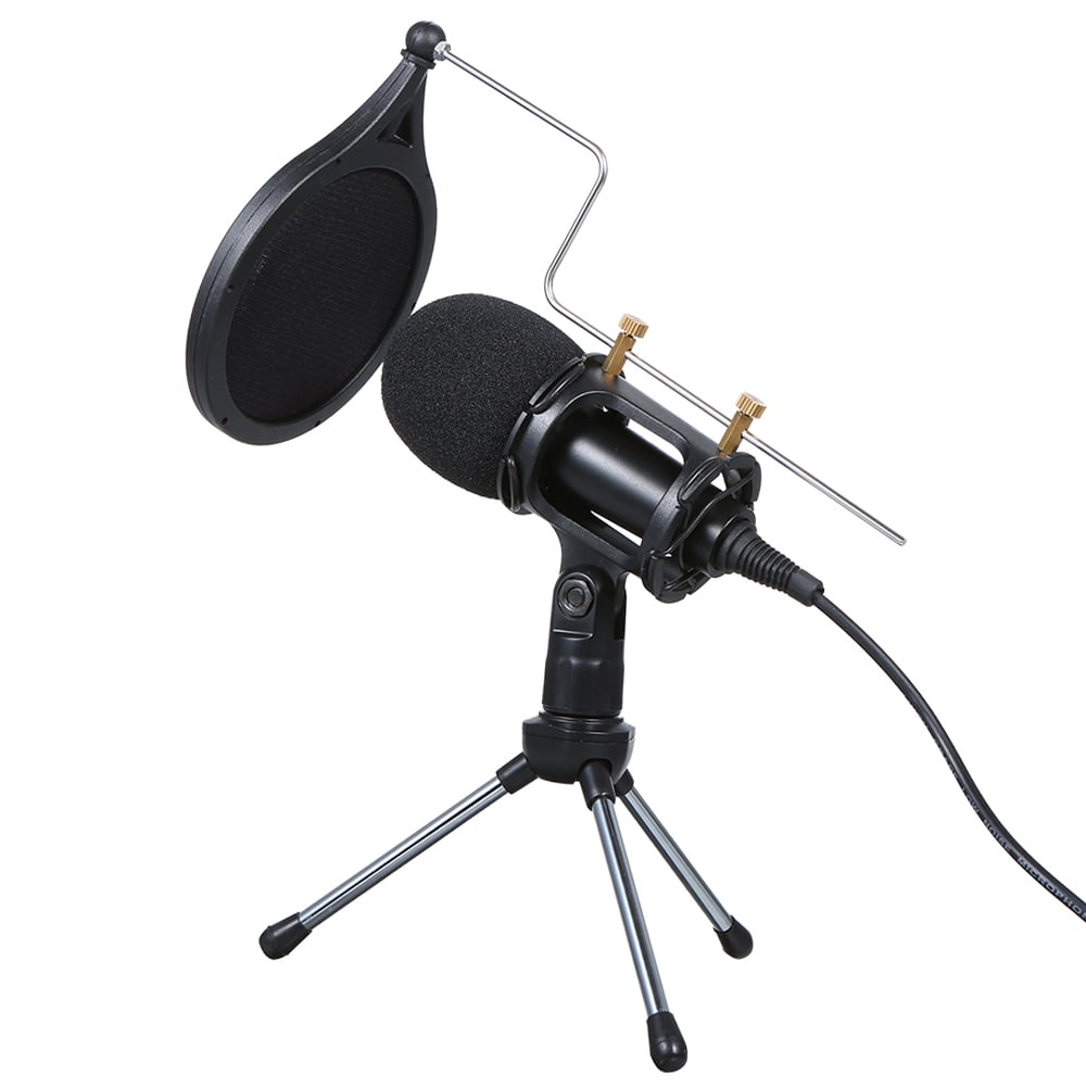 OWSOO Wired Condenser Microphone Audio 3.5mm Studio Mic Vocal Recording KTV Karaoke Mic with Stand for PC Phone