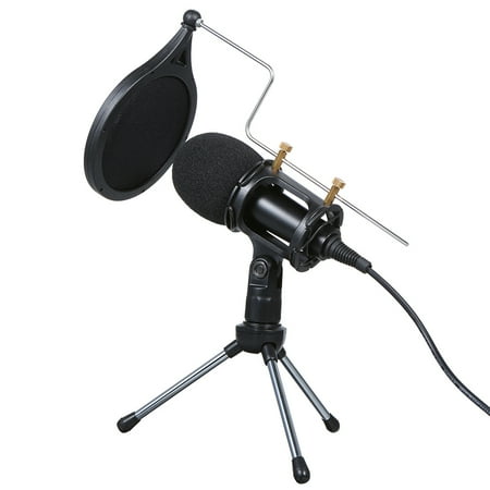 OWSOO Wired Condenser Microphone Audio 3.5mm Studio Mic Vocal Recording KTV Karaoke Mic with Stand for PC Phone