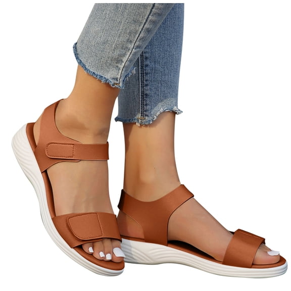 OWUUcdse Comfort Sandals for Women, Holiday Non-slip Open Toe Strappy Summer Shoes Brown Size 43