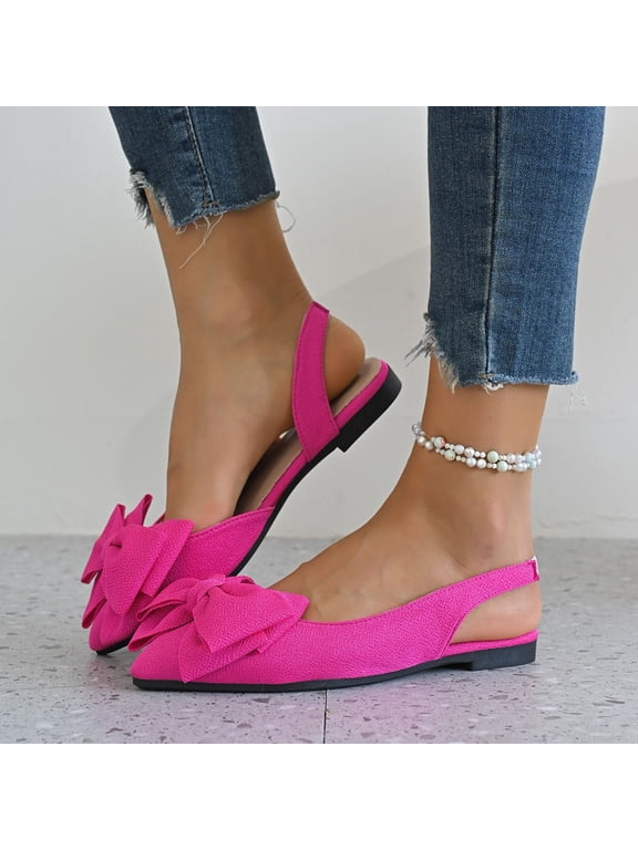 Comfort Shoes for Women, Slip-on Casual Pointed Toe Bowknot Spring & Fall Shoes Hot Pink Size 7.5