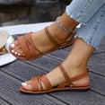 thumbnail image 1 of OWUUcdse Flat Sandals for Women, Non-slip Strappy Soft Sole Open Toe Summer Shoes Brown Size 40, 1 of 9