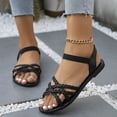 thumbnail image 1 of OWUUcdse Flat Sandals for Women, Open Toe Non-slip Strappy Beach Summer Shoes Black Size 37, 1 of 8