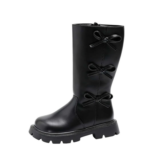 OWUUcdse Girl's Riding Boots, Non-Slip Side Zipper Bow Fall Knee High Boots Black Size 9.5 (Little Kids)