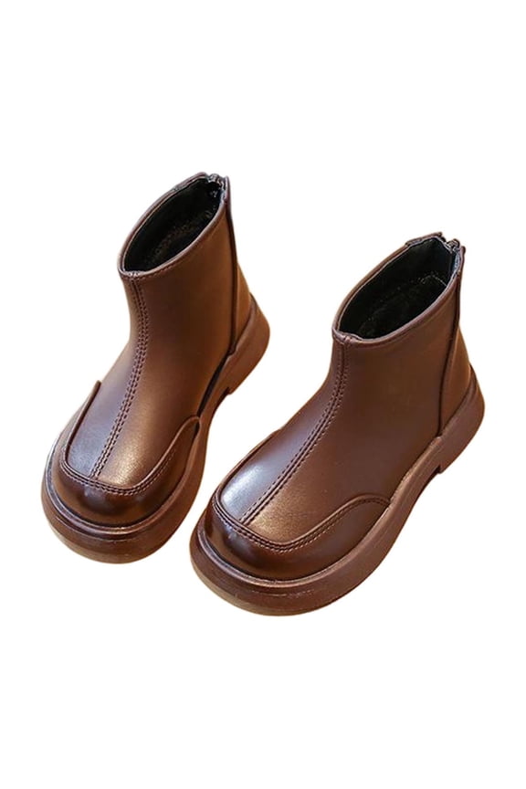 Girl's Riding Boots, Soft Sole Side Zipper Thermal Casual Winter Ankle Boots Brown Size 10 (Little Kids)