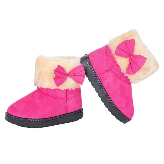 OWUUcdse Girl's Snow Boots, Non-Slip Thermal Fleece-lined Princess Shoes for Girls Hot Pink Size 12.5 (Little Kids)