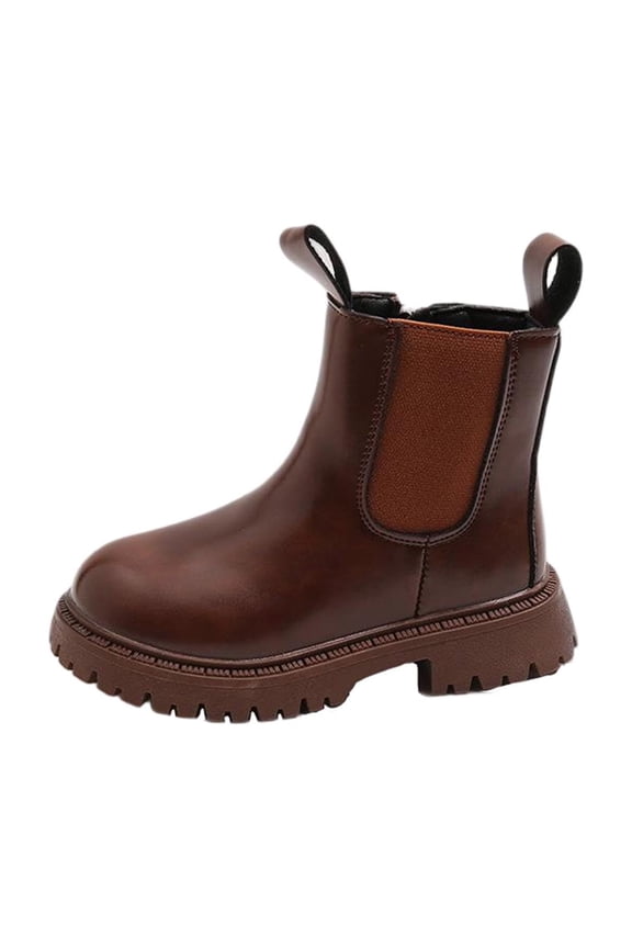 Girls Chelsea boots, Non-Slip Side Zipper Casual Gift Riding Boots Brown Size 12.5 (Little Kids)